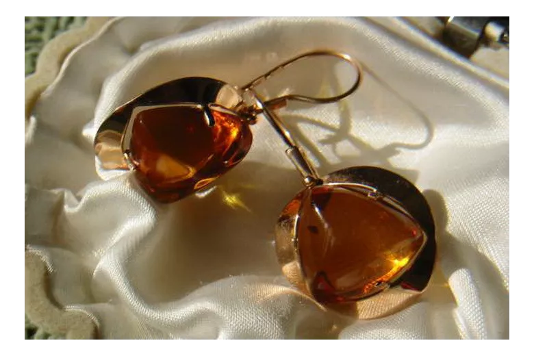 Russian Soviet silver rose gold plated 925 Amber earrings veab006